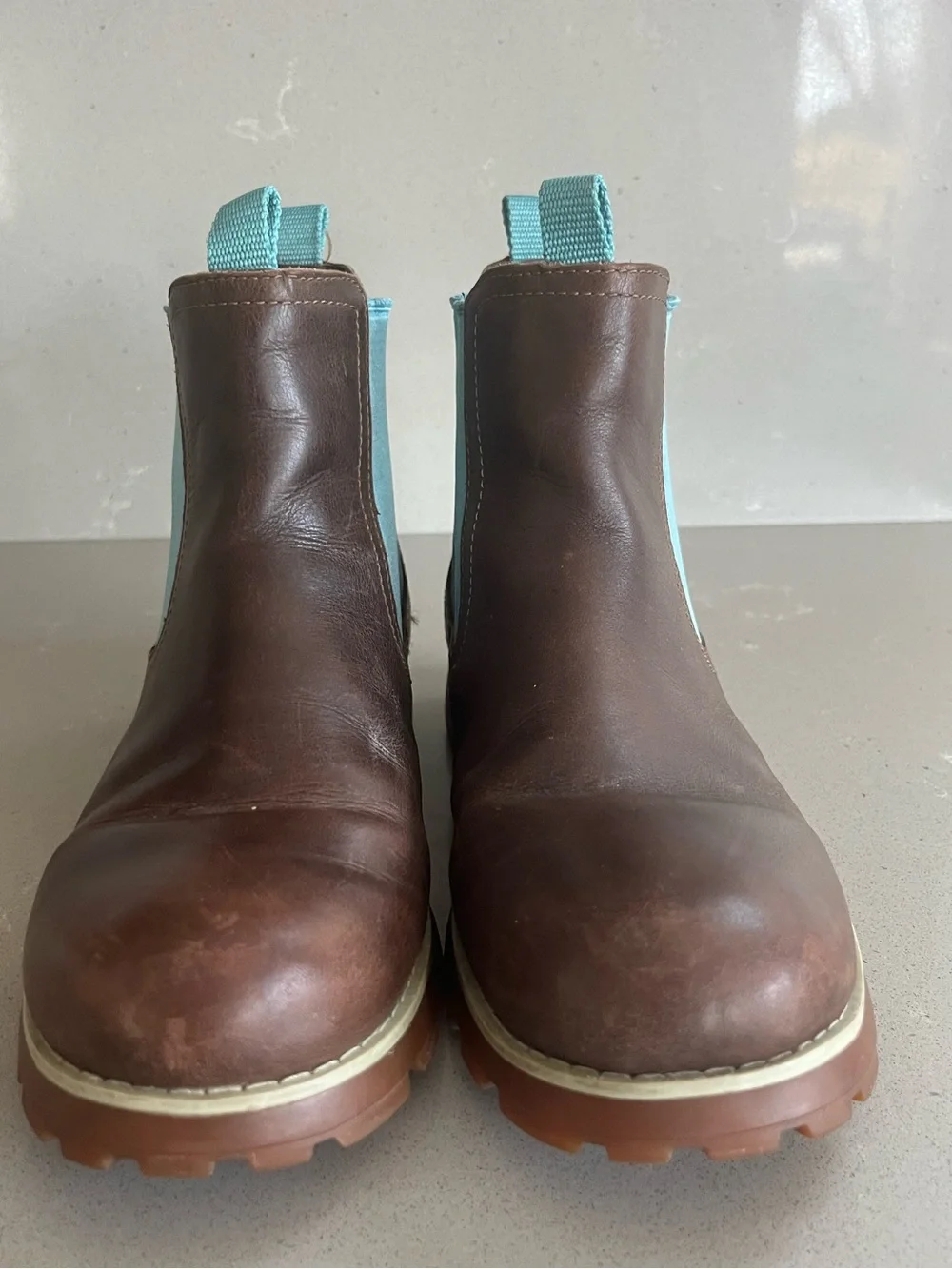 Camper Brutus Chelsea Ankle Boots Brown Leather Blue Elastic EU 37/US 6.5-7